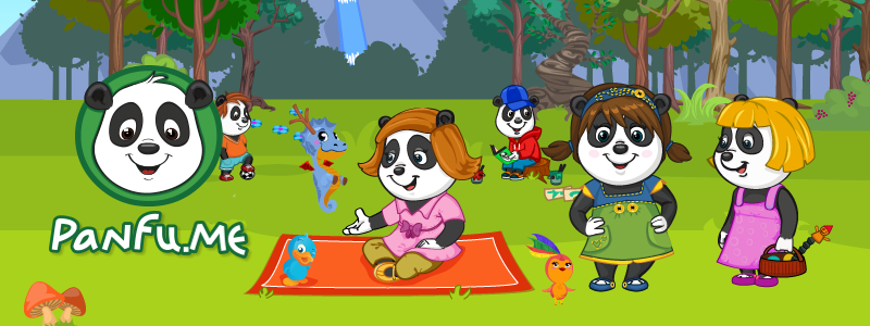 Panfu characters drawing together outdoors